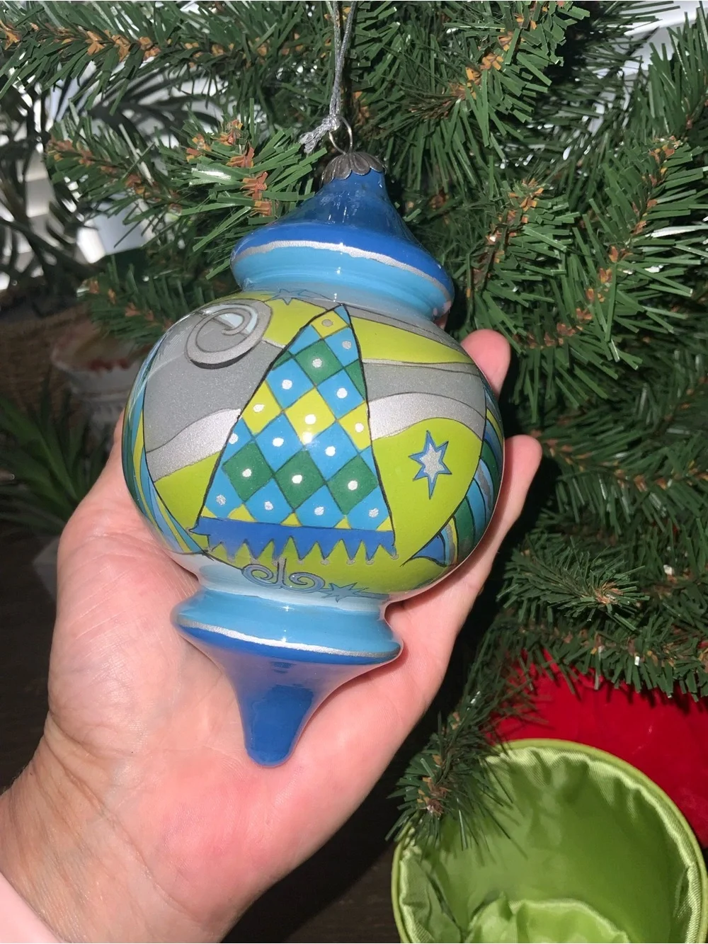 Pier 1 Li Bien 2006 Glass Ornament Reverse Hand Painted Christmas Trees